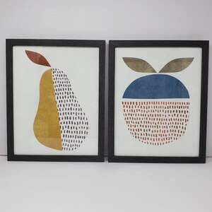 Melrose Set Of 2 Pear And Apple Prints With Grey plastic frames 14.25"x11 5"